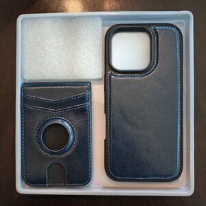 iPhone 16 Pro Wallet Case w/ AirTag Holder 2 in 1 PU Leather Magnetic CC Holder
